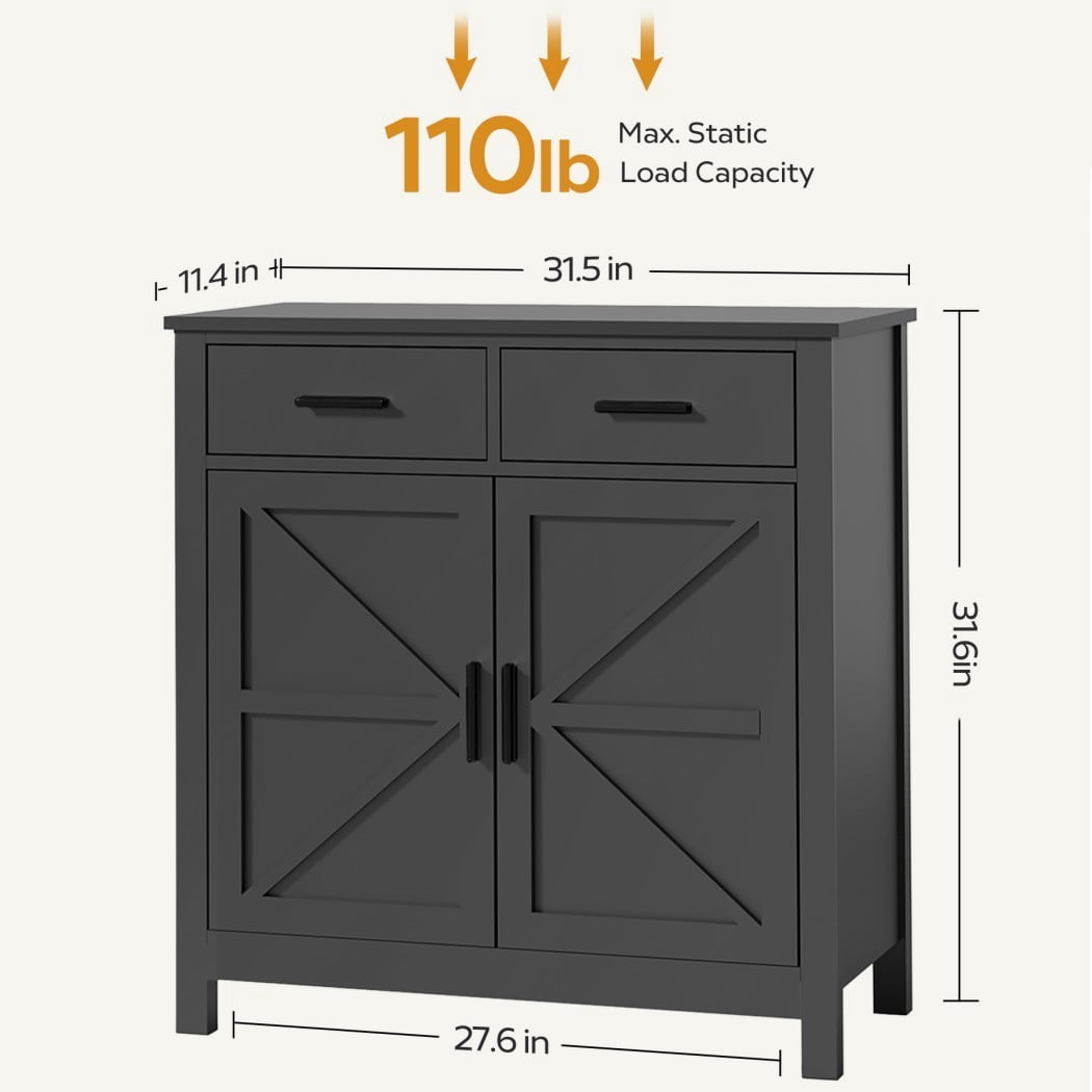 Modern Farmhouse Buffet Cabinet, Kitchen Storage Cabinet with 2 Drawers & 2 Doors, Coffee Bar Sideboard with Wide Countertop for Dining Room, Living Room & Entryway, Black