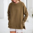 thumbnail image 2 of kamemir Womens Hoodie Womens Oversized Sweatshirt Crewneck Long Sleeve Tunic Pollover Shirts Side Zipper Hoodie Sweater 2024 Fall Clothes(Brown,XXL), 2 of 6