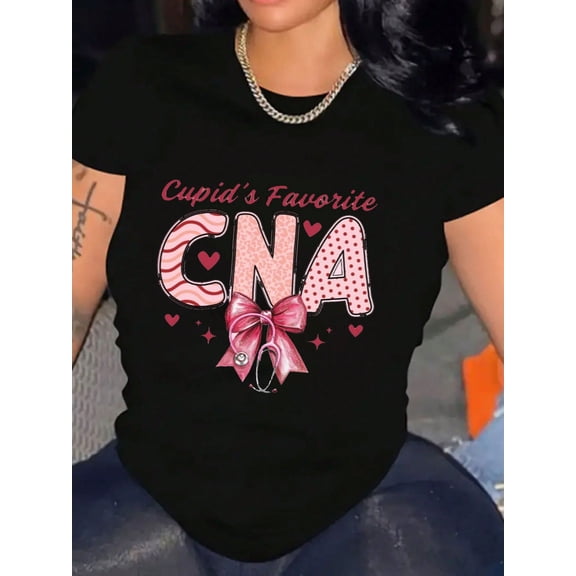 Cupid's Favorite CNA Valentine's Day Women Short Sleeve Graphic T-Shirt