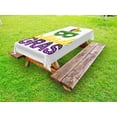 thumbnail image 1 of Mardi Gras Outdoor Tablecloth, Stylized Calligraphy and Typography Carnival Mask with Feathers Print, Decorative Washable Fabric Picnic Tablecloth, 58 X 104 Inches, Green Marigold Purple, by Ambesonne, 1 of 2