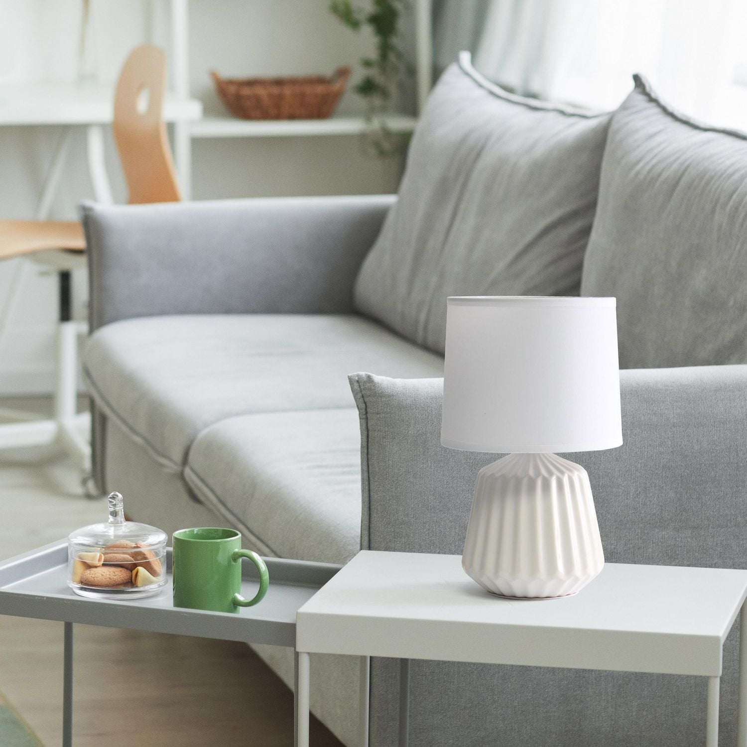 Simple Designs Petite Off White Pleated Base Table Lamp