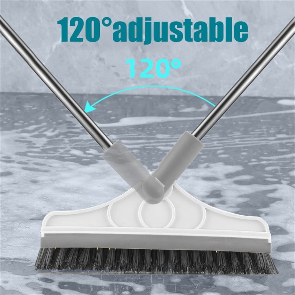 Shower Cleaning Brush with squegee Hard Bristle Brush for Cleaning  extendable Long Handle Outdoor Brooms for Sweeping Patio Brush Stiff Bristle