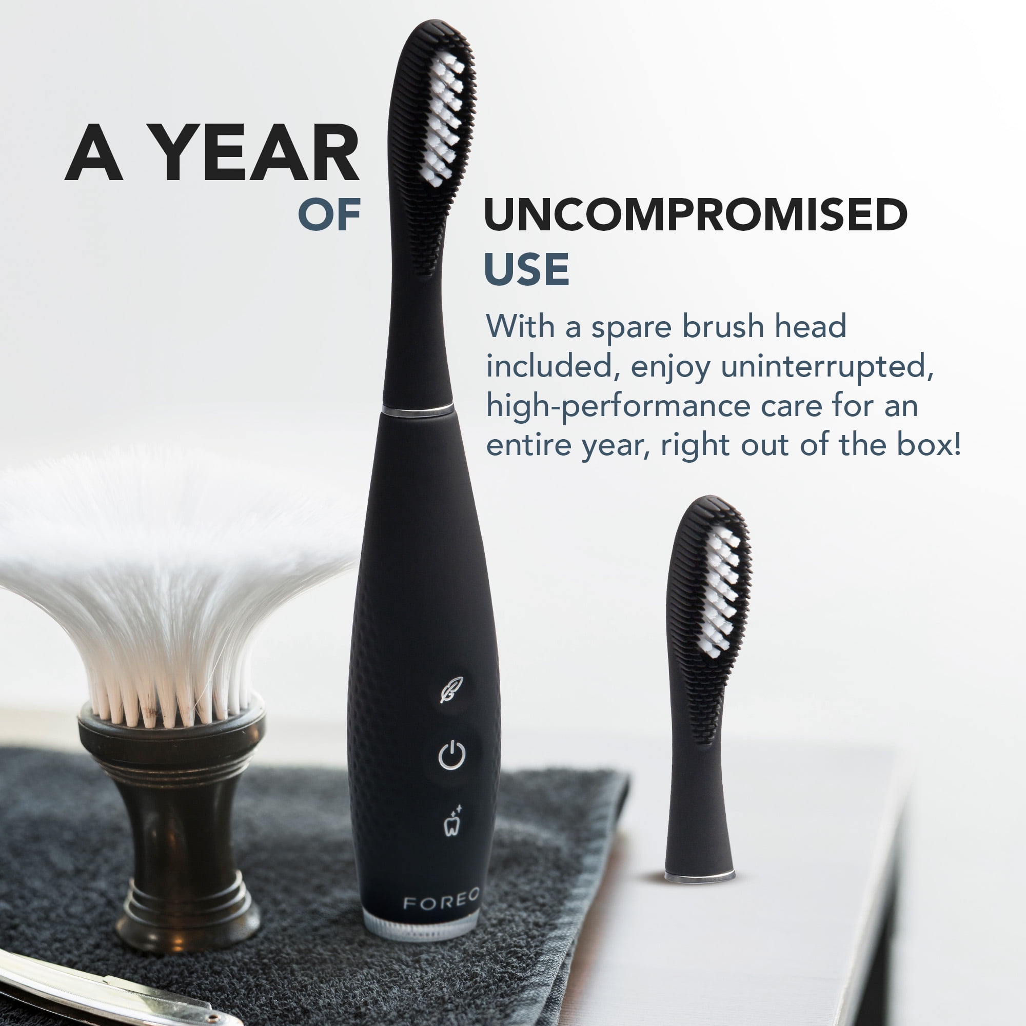 FOREO Issa 4 Plus Sonic Electric Toothbrush Rechargeable Bundle with Extra Hybrid Brush Head, Black