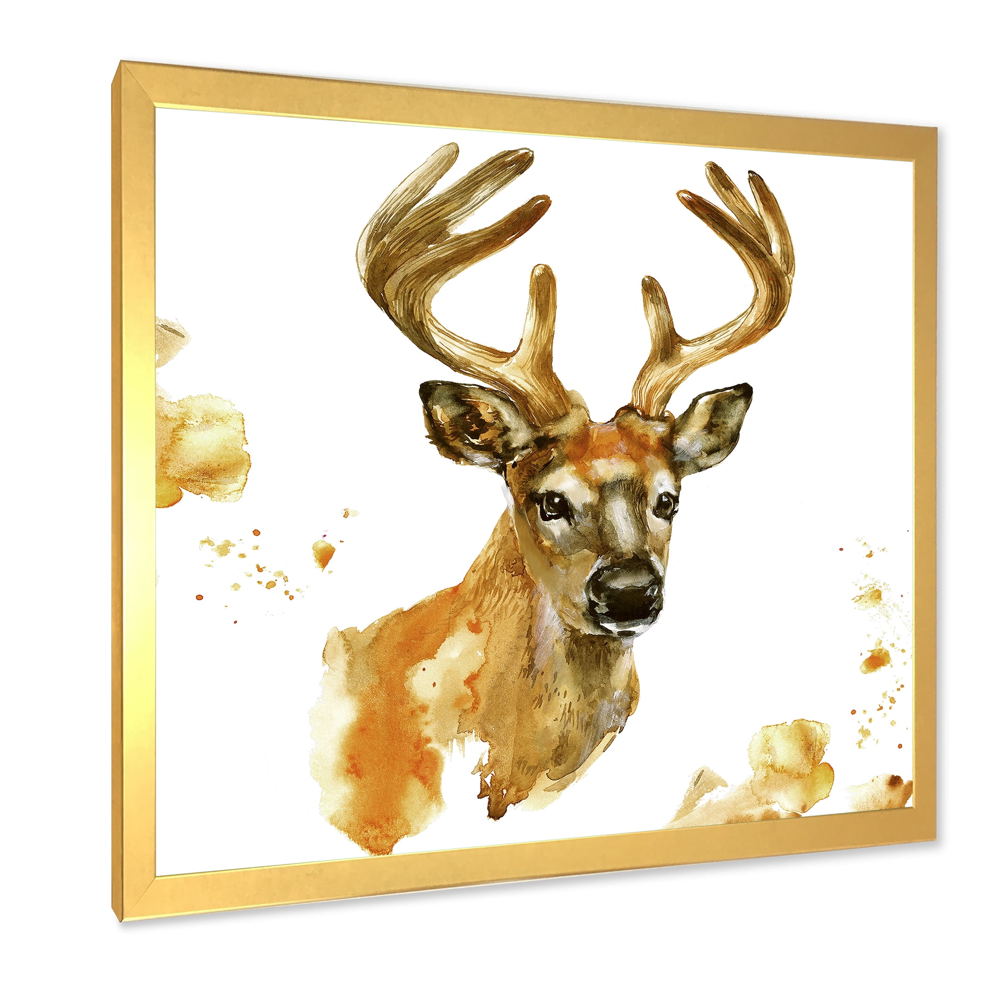 Designart 'Abstract Portrait Of Deer With Big Horns' Farmhouse Framed Art Print
