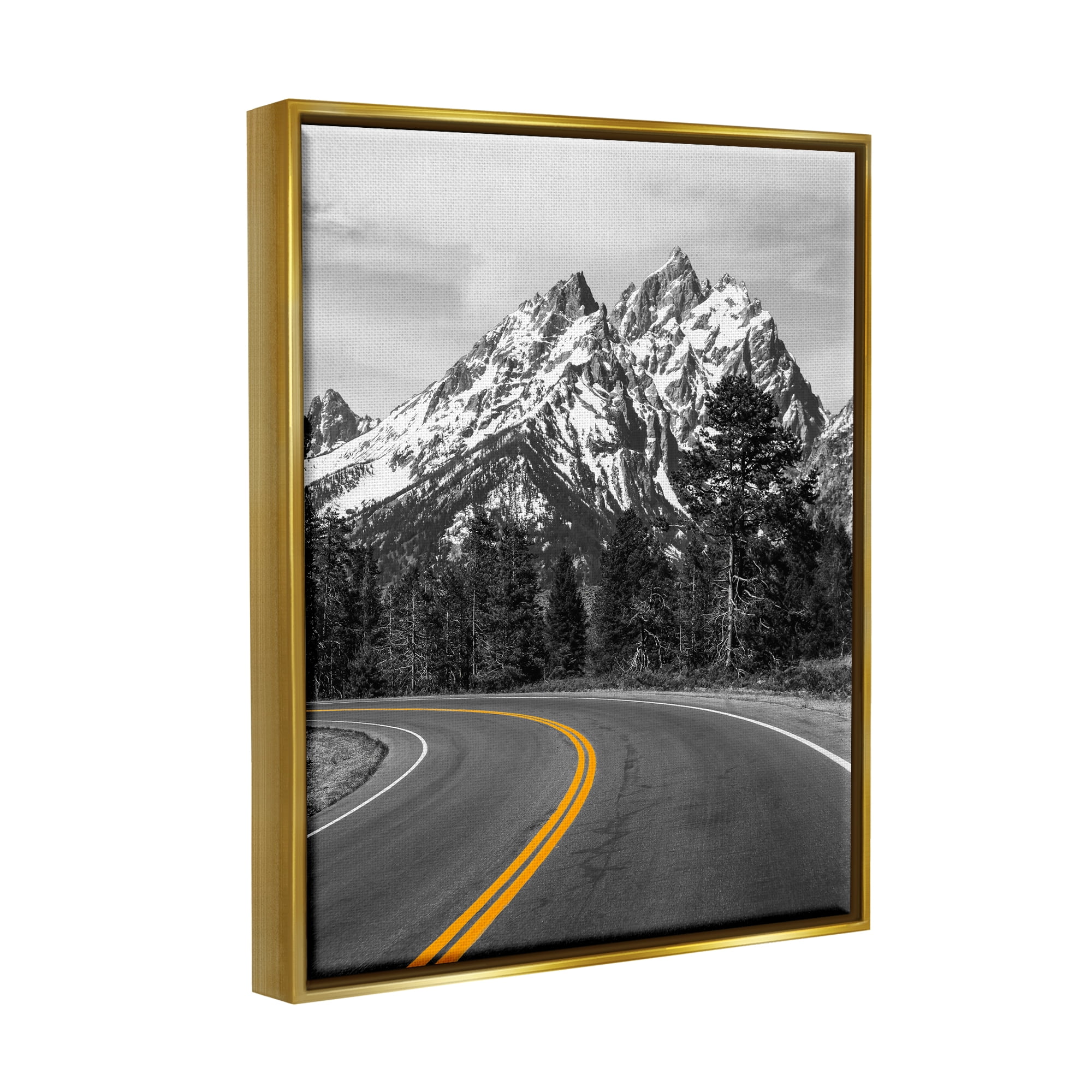 Stupell Industries Mountain Highway Road Landscape Painting Gold Floater Framed Canvas Art Print Wall Art, 17 x 21