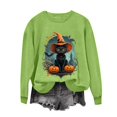 thumbnail image 5 of LangJing Halloween Spooky Season Sweatshirts Women Black Cat Pumpkin Graphic Long Sleeve Shirt Oversized Pullover Fall Tops Green,M, 5 of 7