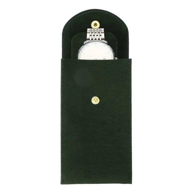 Funda de Reloj de Terciopelo Uxcell, Estuche de Viaje para Reloj Portátil, Bolsa de Almacenamiento Suave para Reloj con Almohadilla Interior de Botón a Presión para Regalos de Hombres y Mujeres, Verde