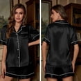 thumbnail image 2 of Pijamas de satén Gibobby Conjunto de 2 piezas con botones para Mujer negro M, 2 of 5
