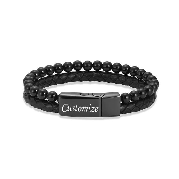 Women Men's Stone and Leather Double Layer Bangle Cremation Jewelry for Ashes Holder Funeral Urn Bracelet for Ashes