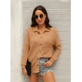 thumbnail image 5 of Womens Long Sleeve Button Down Shirts Waffle Knit Shacket Jacket Oversized Blouses Tops, 5 of 6