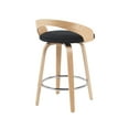 thumbnail image 4 of Sonia Modern Swivel Counter Height Bar Stool with Black Upholstered Seat and Patterned Oak Wood Finish, 4 of 5