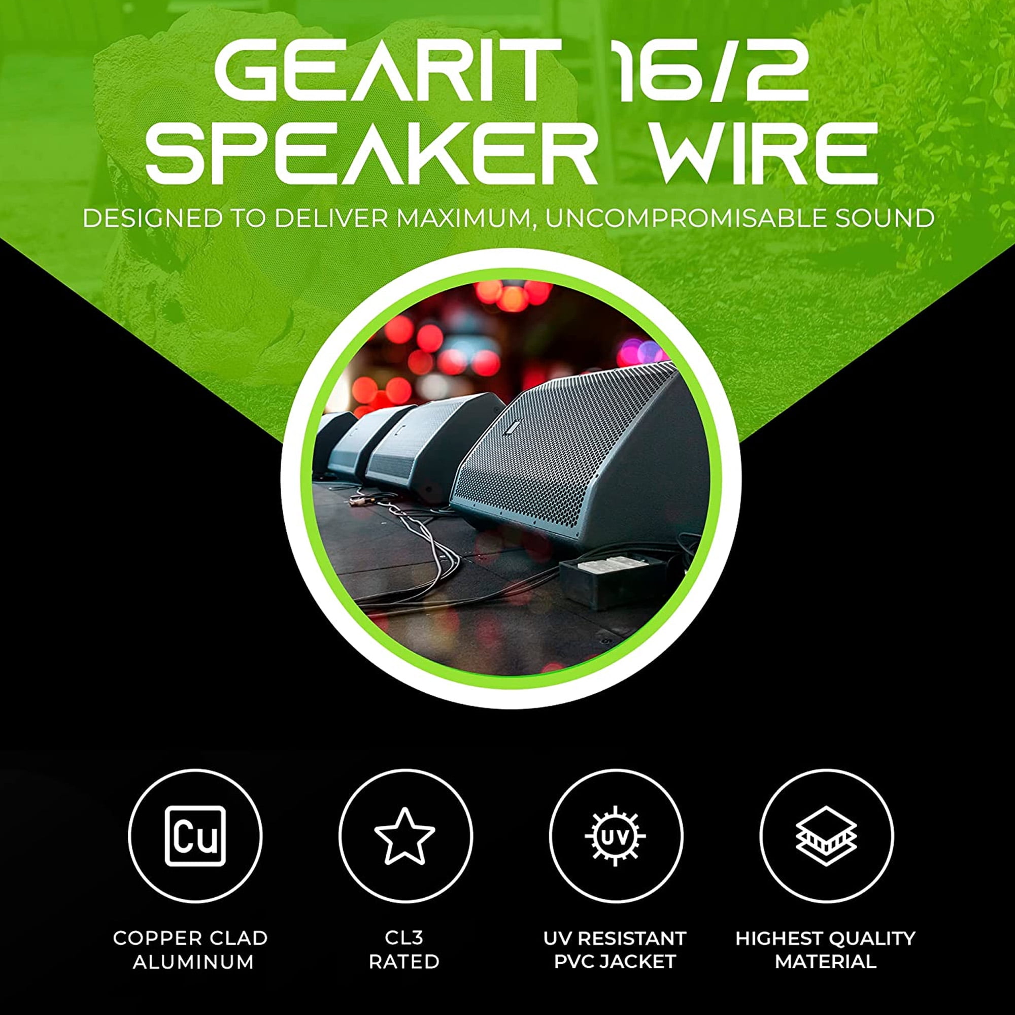 GearIT 16/2 CCA (Copper Clad Aluminum) Outdoor Speaker Wire for Outdoor Direct Burial / In Wall Speakers, Black 100 ft.