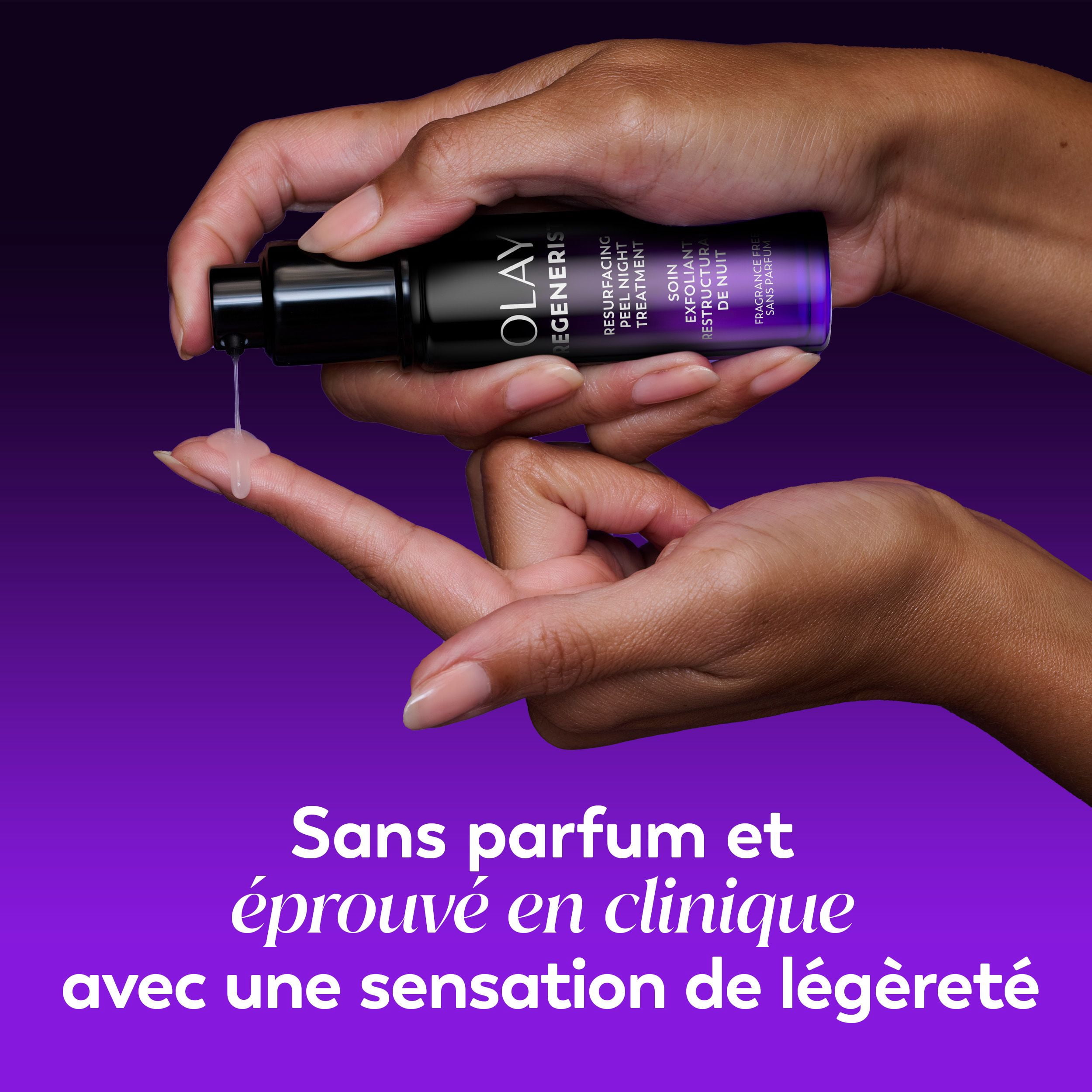 Soin exfoliant de nuit Olay Regenerist avec acide glycolique, soin ravivant et exfoliant, AHA, restructurant, texture lisse, illumine le teint, sérum de nuit léger pour un teint radieux