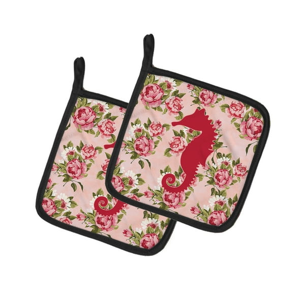 Caroline's Treasures BB1018-RS-PK-PTHD Sea Horse Shabby Chic Pink Roses Pair of Pot Holders , 7.5HX7.5W, multicolor