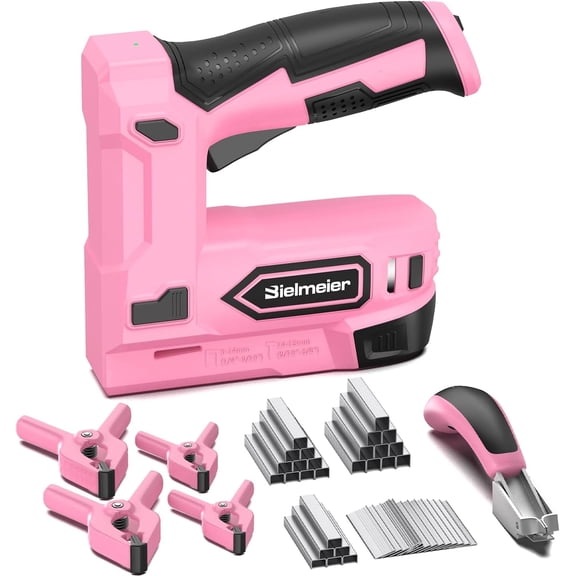 4V Pink Cordless Staple Gun, 2-in-1 Nail Gun Battery Powered with 2650Pcs Staples and Nails