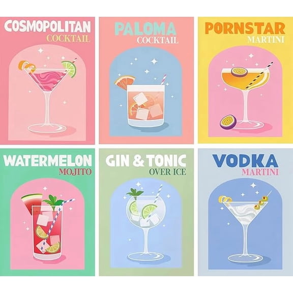 Cocktail Diamond Art Kits for Adults,5D Diamond Art 6-Piece Set,DIY Full Drill Diamond Painting Kit,Home Wall Decor Diamond Painting