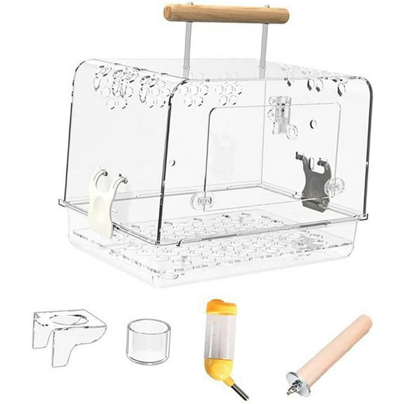 Hamster Cage Bird Travel Cage Portable Clear Accessories Acrylic Villa Bird Cage Lightweight Bird Carrier for Peony Parrot, Whole Set