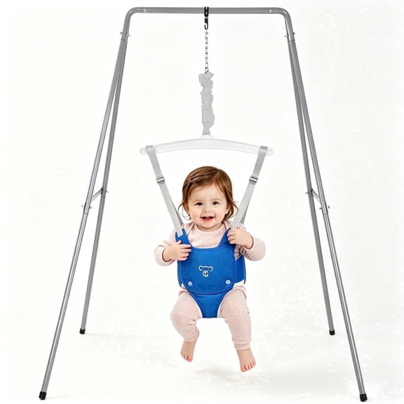 Baby Jumper with Stand, Baby Jumpers and Bouncers for Boys Girls, Easy to Assemble Exerciser, Blue