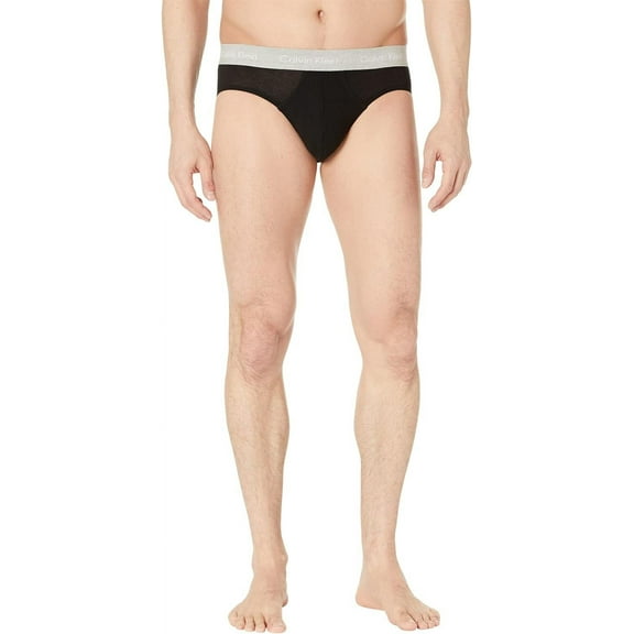 Calvin Klein Men's Cotton Stretch 3-Pack Hip Brief, Black w Multi Waistband, 2XL