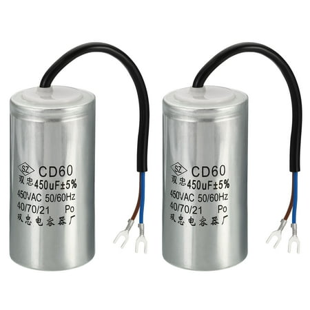 

Uxcell 450uF 450VAC 2 Wires 5% Tolerance 50/60Hz CD60 Run Capacitor 2 Pack