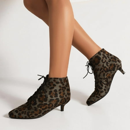 

Cathalem Women s Lace up Boots Fashion Women s Shoes Suede Slim Heel High Heeled Leopard Printing Front Women Rain Boots Fashion Green 6.5