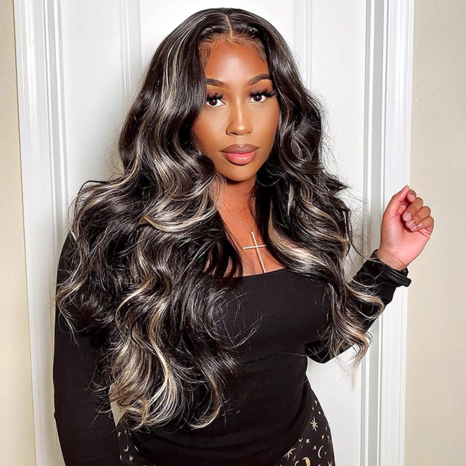 Black And Platinum Wig Blonde Lace Front Wigs Human Hair Platinum Highlight Wig T Part Lace Wig Human Hair Grey Highlight Wig Body Wave Lace Front Wig Grey Human Hair Wigs For