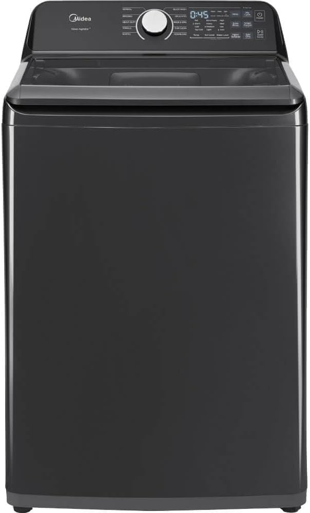 Midea MLTW44A4BGK1 Black Smart Laundry Pair 4.4 Cu Ft Top Load Washer and 7 Cu Ft Electric Dryer Bundle 10 Cycles 4 Te