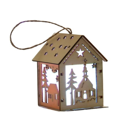 

Home Hanging Ornaments with Lights DIY Wooden House Winter Scene Pendant Housewarming Gifts