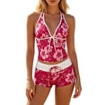 thumbnail image 2 of Women's Striped Tankini Swimsuit with Boy Shorts - Two Piece Halter Bathing Suit with Tummy Control,Hot Pink,S, 2 of 7