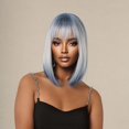 thumbnail image 3 of Pelucas sintéticas cortas de Ombre azul a blanco con flequillo, pelo recto Bob para mujer, fiesta diaria, Cosplay, Halloween, resistente al calor, 3 of 4