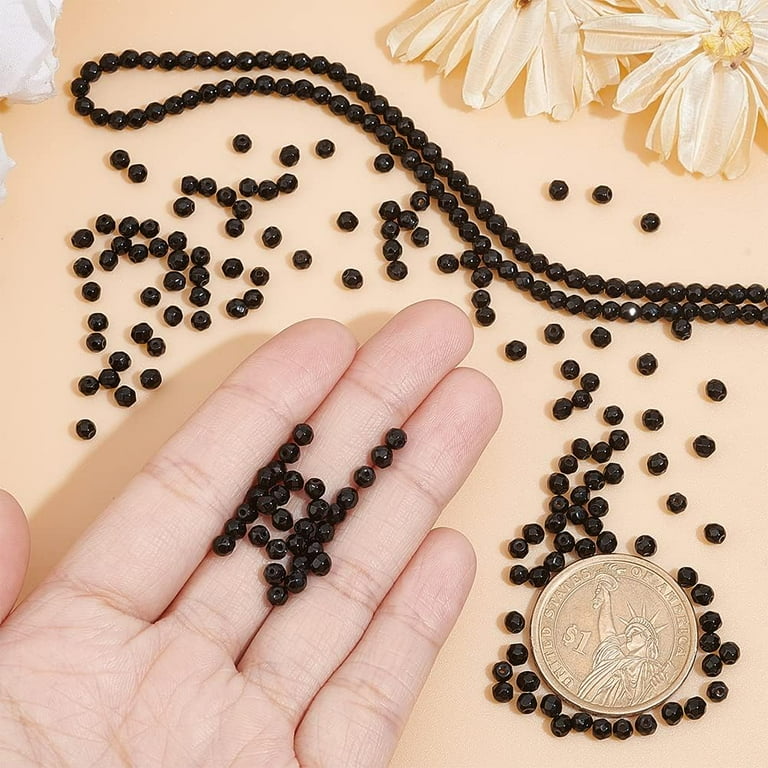 240 Pcs 3mm Micro Faceted Gemstone Beads Natural Black Onyx Beads
