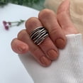 thumbnail image 4 of Chunky Silver Multi Layer Band Signet Ring, Thumb Weaved Layered Ring, 4 of 10