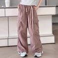 thumbnail image 2 of ZXLBBD Girls High Waisted Solid Color Loose Fit Pockets Cargo Pants for Kids Trousers Streetwear Fashion Casual Outdoor,Pink,Size 7 Y-8 Y, 2 of 6