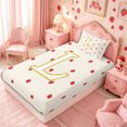 thumbnail image 5 of Meiyoeat Red Strawberry Letter L Twin Sheets 3pcs for teens, Kawaii Fruit Stripe Print Bedding, Gold Red, 5 of 6
