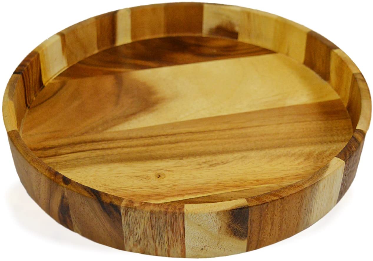 RoRo Acacia Handmade Wood Round Serving Tray, 12 Inch