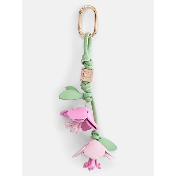 Free Assembly Women's 3D Faux Leather Floral Handbag Charm, Pink
