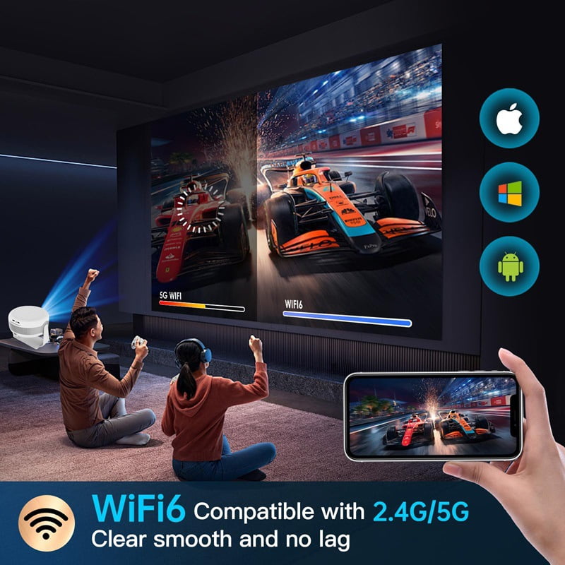 Projector,AILKIN Portable Mini Smart Projector 4K Outdoor Movie Home Theater,Remote Control Focus 5G 1280P with 130" Projector with Wifi and Bluetooth Compatible iOS/Android 12.0