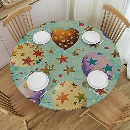 

Ullo0ord Fitted Round Tablecloth with Elastic Edge Wipe Clean Easter Colorful Eggs Table Cloth for Outdoor/Indoor Use Fits Round Tables Diameter Large 54 -58