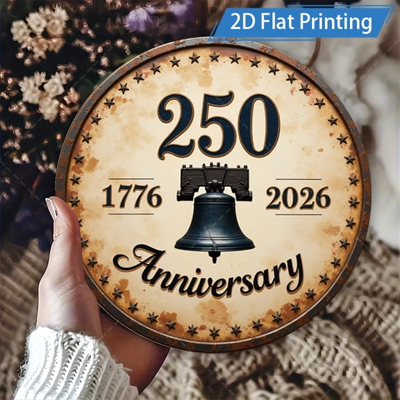 1pc 8" Round Aluminum Anniversary Wall Decoration- Patriotic Theme, 250th Anniversary of USA, Anniversary Commemorative Gift, Suitable for Home, Community Centers, and Historical Displays, 2D Flat