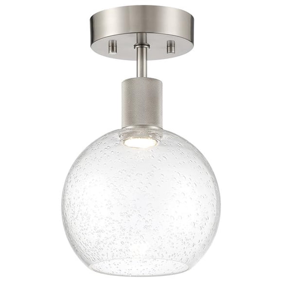 Access Lighting 63148LEDD-BS-SDG 8 in. Port Neuf 1 Lumière LED Plafonnier Semi-Flush & 44; Bordeaux - Acier Brossé - Verre Ensemencé