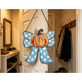 thumbnail image 4 of Halloween Pumpkin Welcome Door Sign With Polka‑Dot Bow, Farmhouse‑Style Wooden Ornament for Front Porch & Entryway, 4 of 5