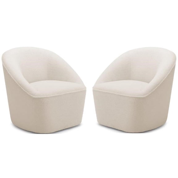 Home Square Polyester Boucle Fabric Swivel Accent Chair in White - Set of 2