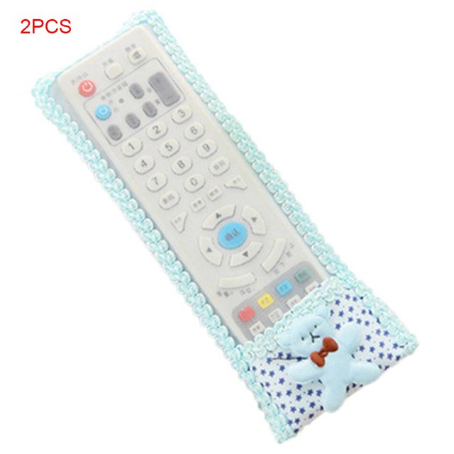 2 Pieces TV Air Conditioner Remote Controller Small Bear Design Lace Fabric Case Cover Protector S/M/L