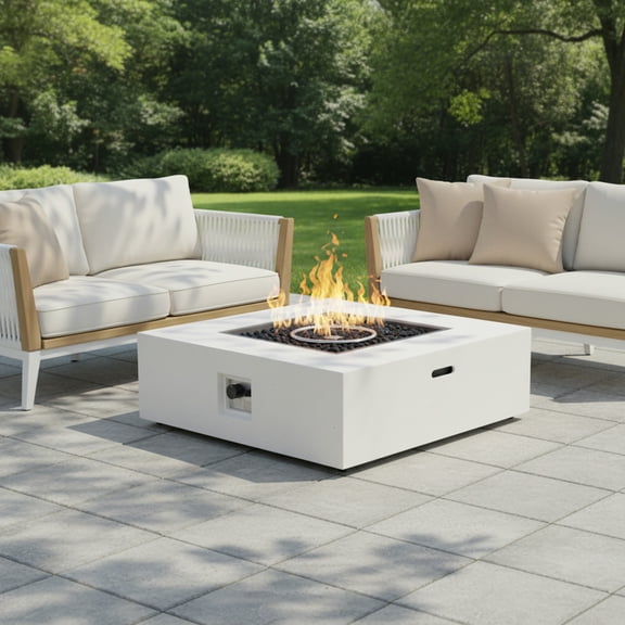 Christopher Knight Home Lightweight Concrete 50,000 BTU Square Outdoor Propane Fire Pit, White