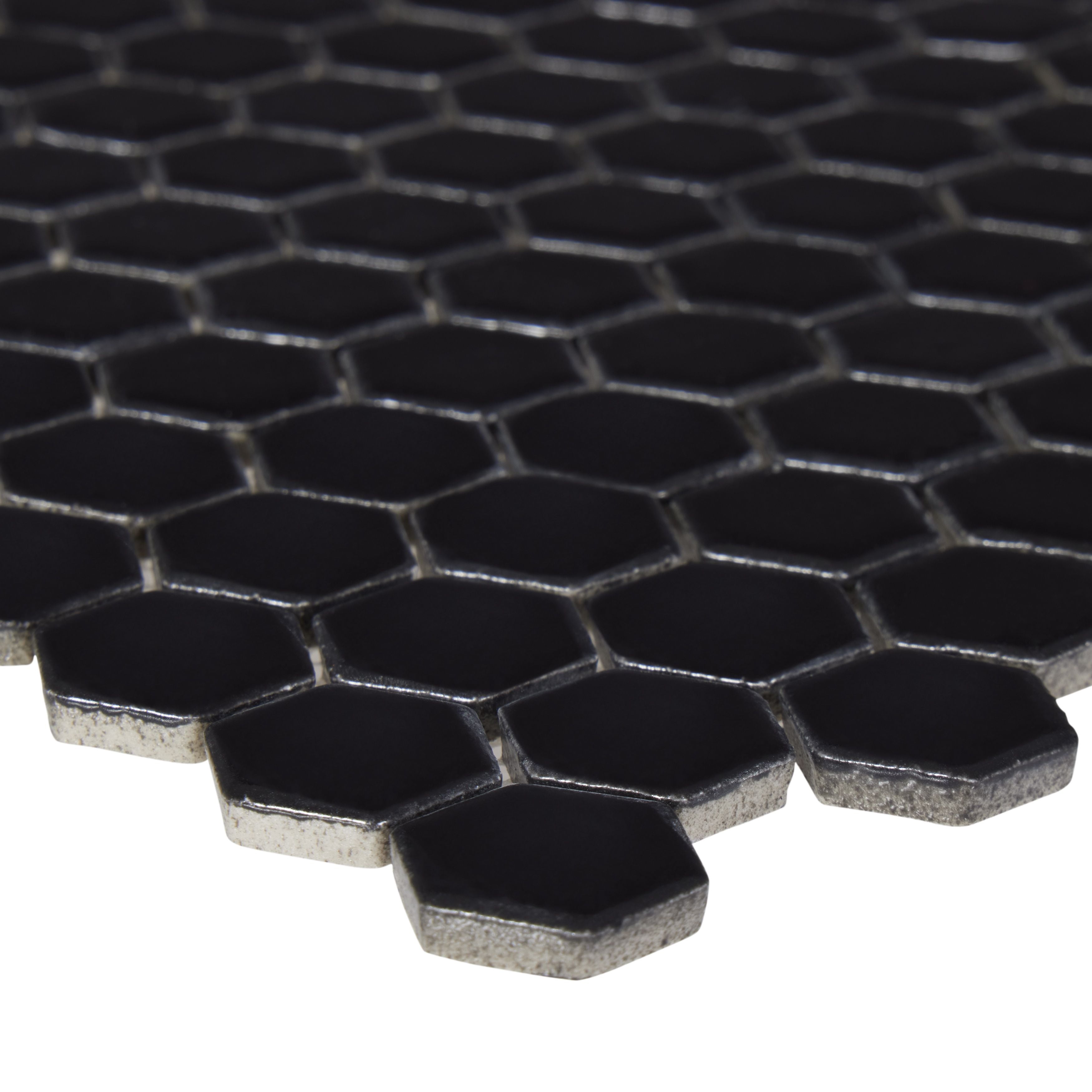 The Tile Project Hexagon Black 1-Inch Satin Mosaic Tile - 1 Full Piece