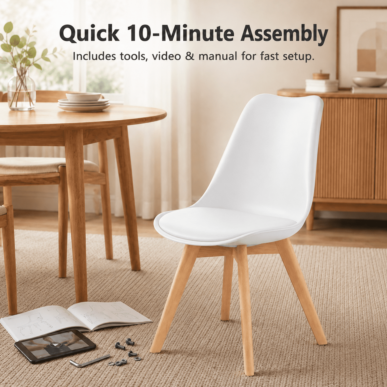 Alvantor Dining Chairs Set of 4 PU Leather, Modern Kitchen Table Chairs with Wooden Legs and Soft Padded Seat for Kitchen/Living Room/Restaurant