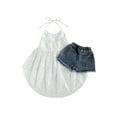 thumbnail image 3 of Kiapeise Toddler Girl Sleeveless Backless Lace Dress Tops + Denim Shorts, 3 of 8