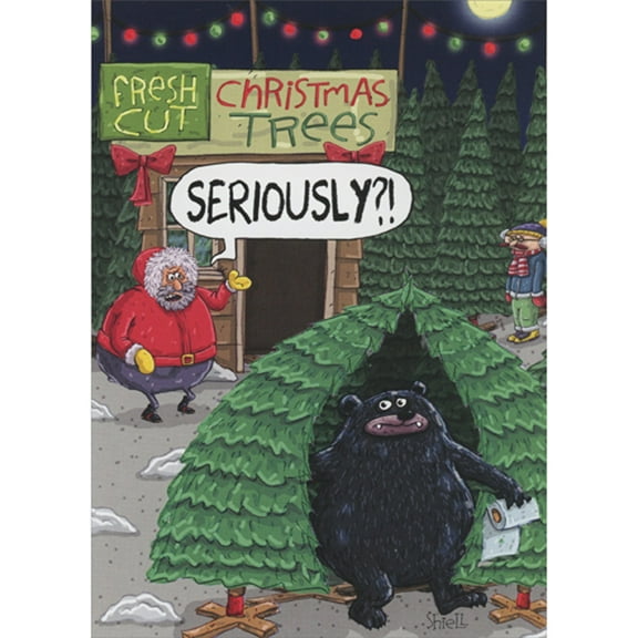 Oatmeal Studios Fresh Cut Trees: Black Bear with Roll of Bathroom Tissue Box of 10 Funny Christmas Cards