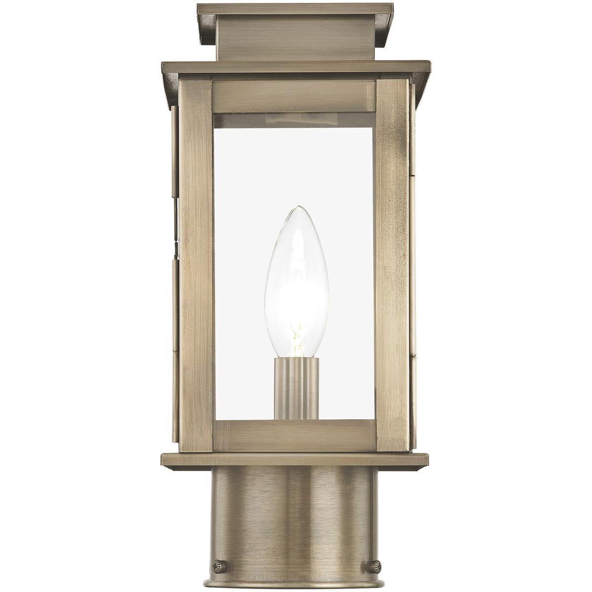 4.75 inch 1 Light VPW Outdoor Post Lantern with Clear Glass Shade backed with Hand Crafted Solid Brass material for patio, front porch, entryway and more