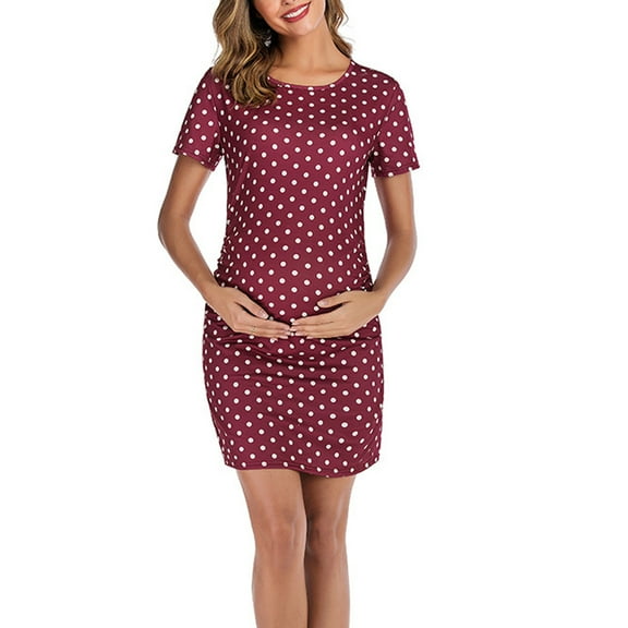 FAIWAD Women's Maternity Polka Dot Print Dress Short Sleeve Casual Stretch Nursing Pregnant Bodycon Dress